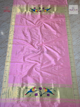 Munia Border Paithani Dupatta - Pastel Pink — full dupatta laid flat — Vidhate Paithani, Yeola