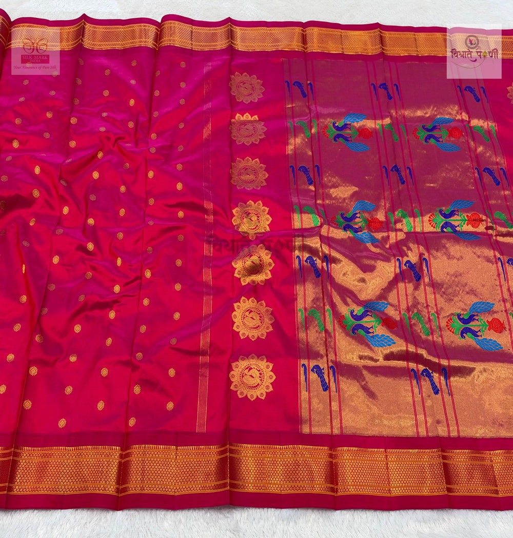 Handloom Pure Silk Kalanjali Paithani Saree- Red Pink Mix
