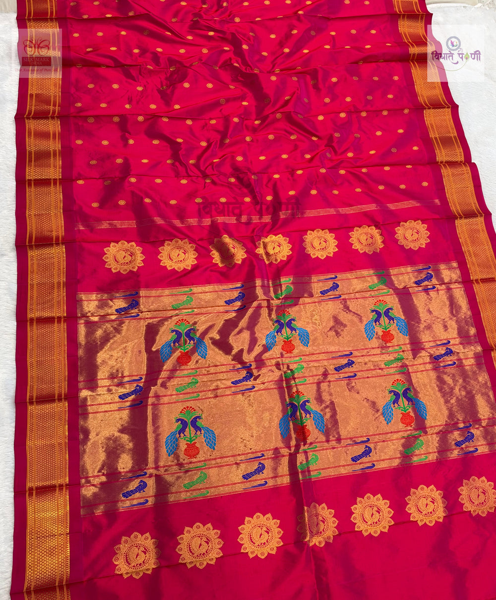 Handloom Pure Silk Kalanjali Paithani Saree- Red Pink Mix