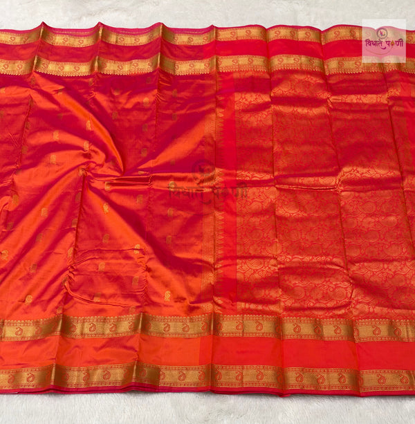 Kanjivaram Pure Silk Saree- Orange Pink Mix