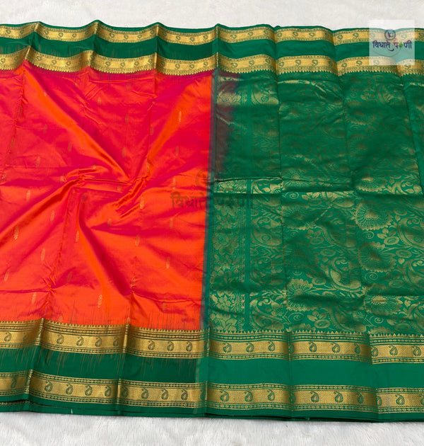 Kanjivaram Pure Silk Saree- Orange Pink Mix