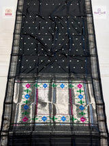 Vintage Handloom Pure Silk Chandrakor Butta Paithani Saree - Black — full saree — Vidhate Paithani, Yeola