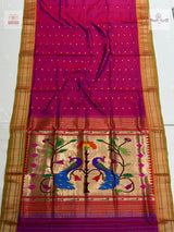Handloom Pure Silk Paithani Saree - Designer Pallu - Pomegranate — full saree — Vidhate Paithani, Yeola