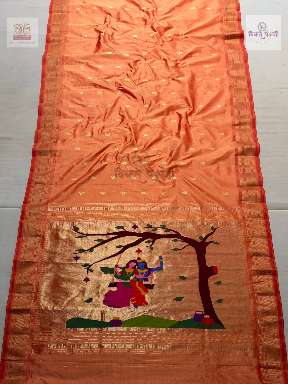 Handloom Pure Silk Designer Pallu Paithani Saree - Radha Krishna