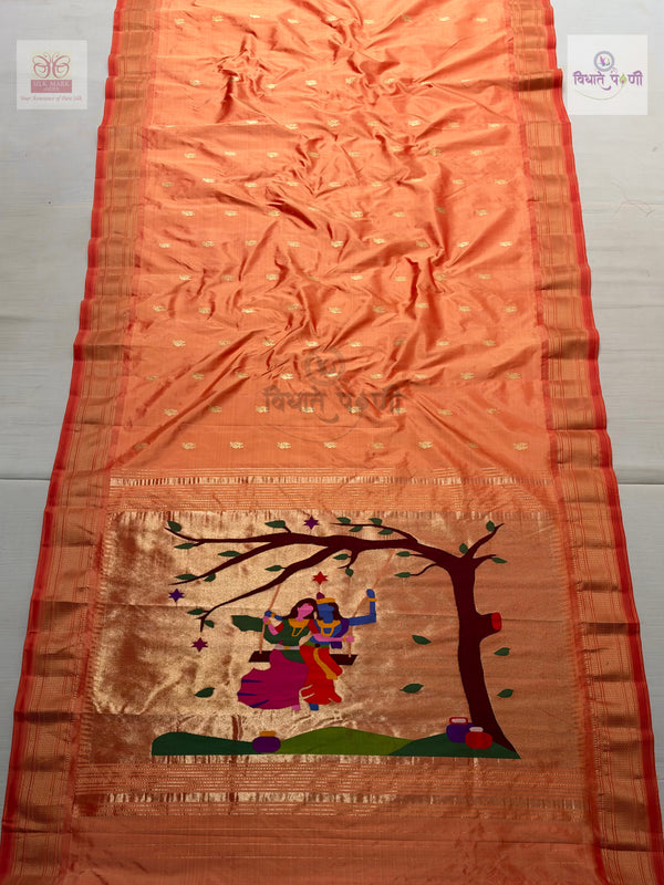 Handloom Pure Silk Designer Pallu Paithani Saree - Radha Krishna