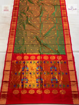 Handloom Pure Silk Maharani Paithani Saree- Anjeri — full saree — Vidhate Paithani, Yeola