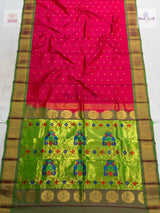 Handloom Pure Silk Kalanjali Paithani Saree- Hot Pink — full saree — Vidhate Paithani, Yeola