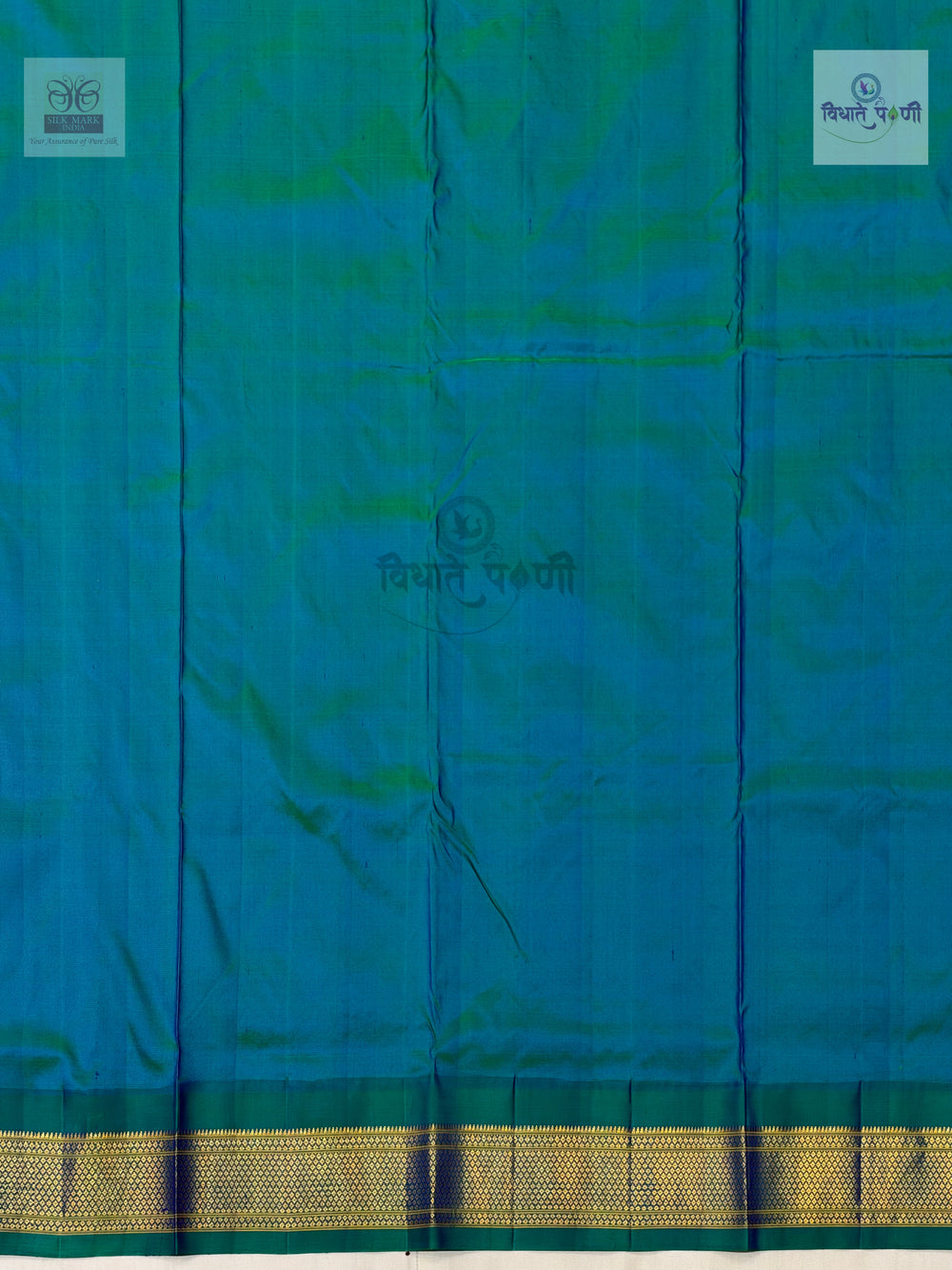 Handloom Pure Silk Kalanjali Paithani Saree- Blue — blouse piece — Vidhate Paithani, Yeola