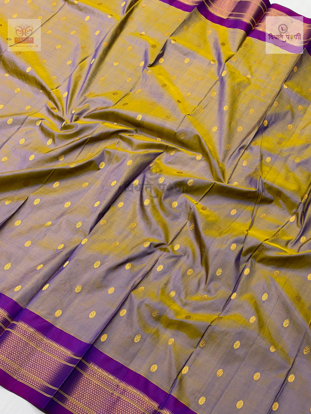 Handloom Pure Silk Kalanjali Paithani Saree- Two Tone — close-up — Vidhate Paithani, Yeola