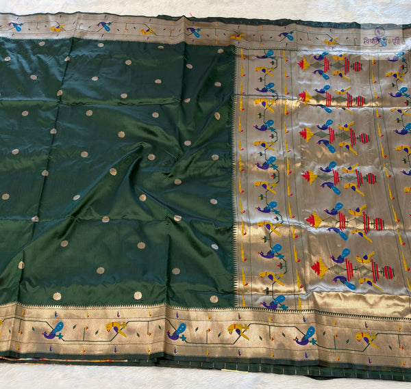 Brocade Soft Silk Paithani Saree- Bottle Green