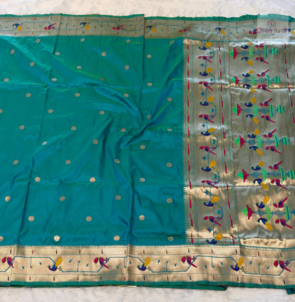 Brocade Soft Silk Paithani Saree- Turquoise
