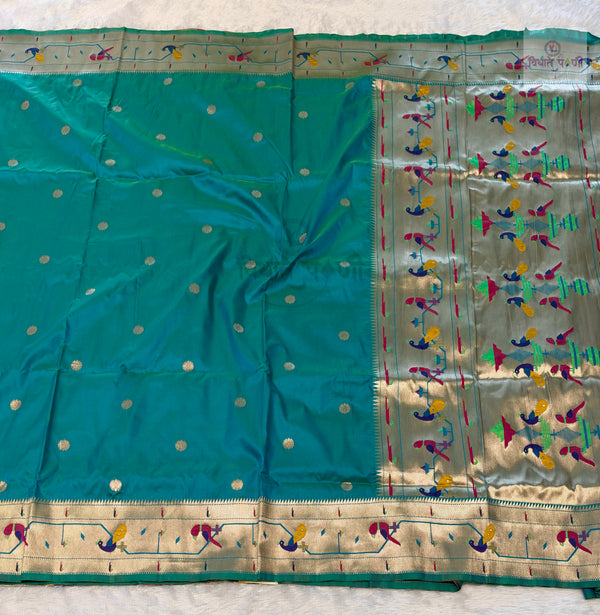 Brocade Soft Silk Paithani Saree- Turquoise