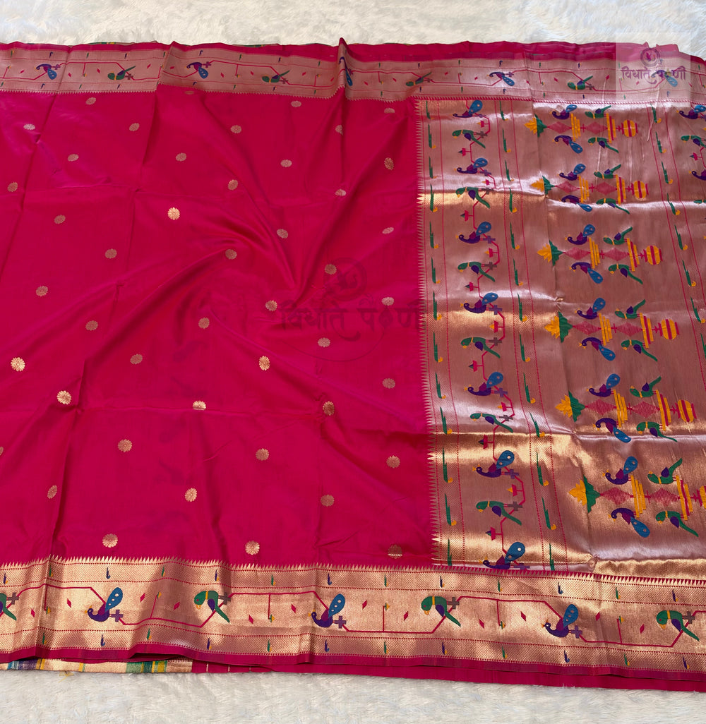 Brocade Soft Silk Paithani Saree- Hot Pink