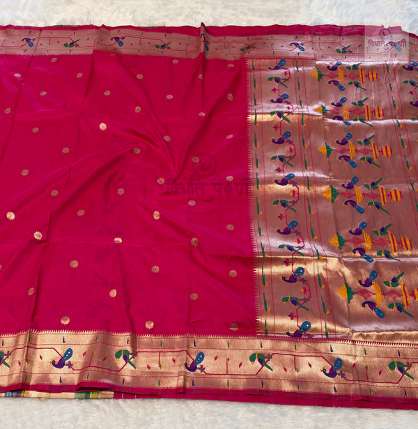 Brocade Soft Silk Paithani Saree- Hot Pink
