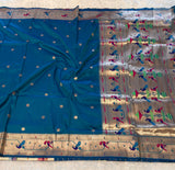 Brocade Soft Silk Paithani Saree- Peacock Blue