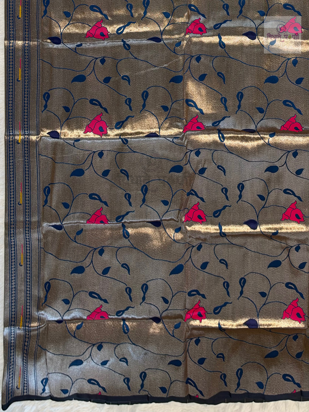 Munia Soft Silk Paithani Saree- Sulphate Blue — pallu and border detail — Vidhate Paithani