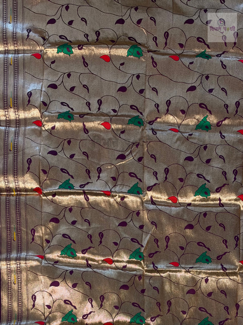 Munia Soft Silk Paithani Saree- Wine — pallu and border detail — Vidhate Paithani
