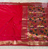 Munia Soft Silk Paithani Saree- Hot Pink — full saree — Vidhate Paithani