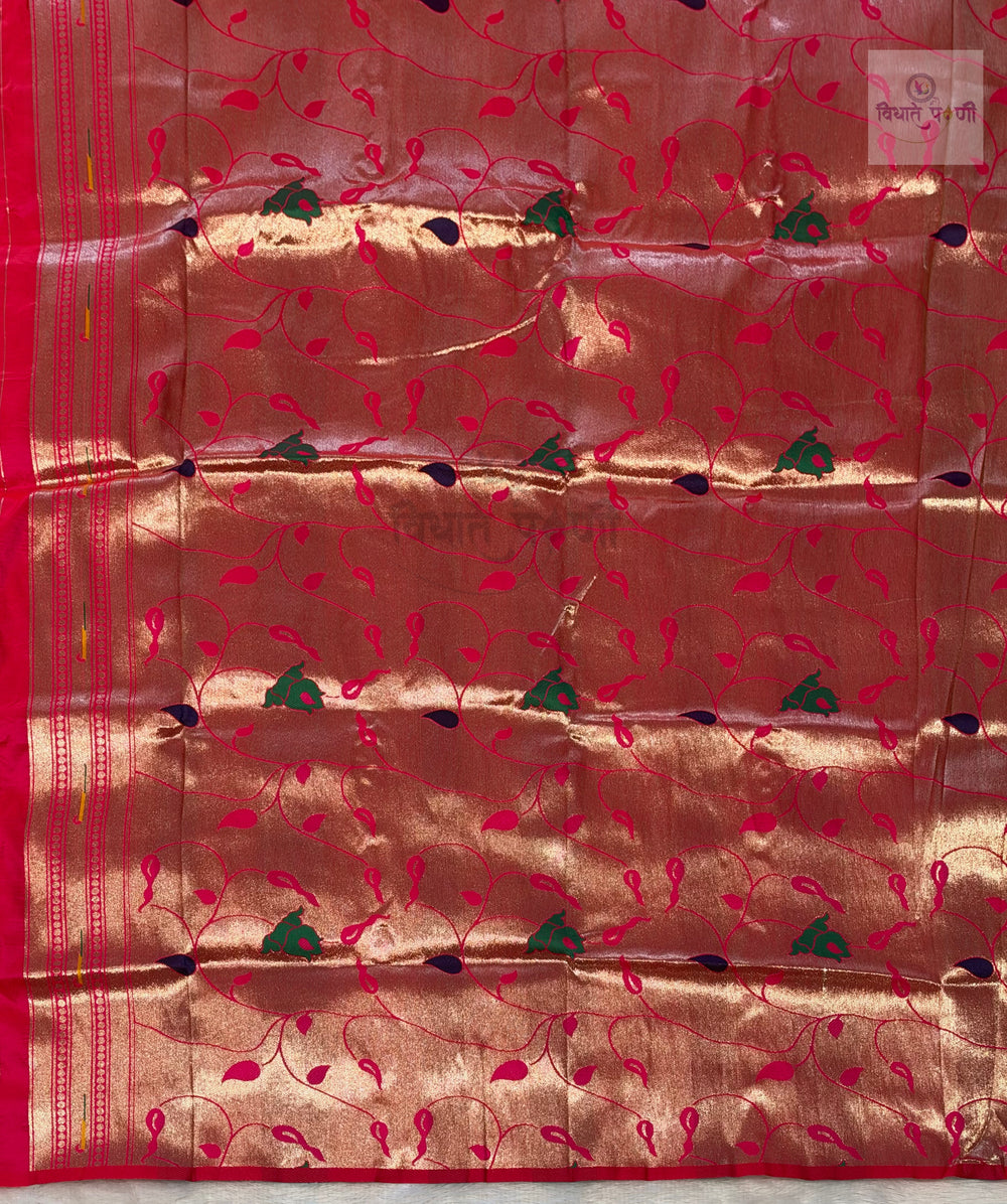 Munia Soft Silk Paithani Saree- Hot Pink — pallu and border detail — Vidhate Paithani