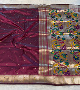 Munia Soft Silk Paithani Saree- Wine — full saree — Vidhate Paithani