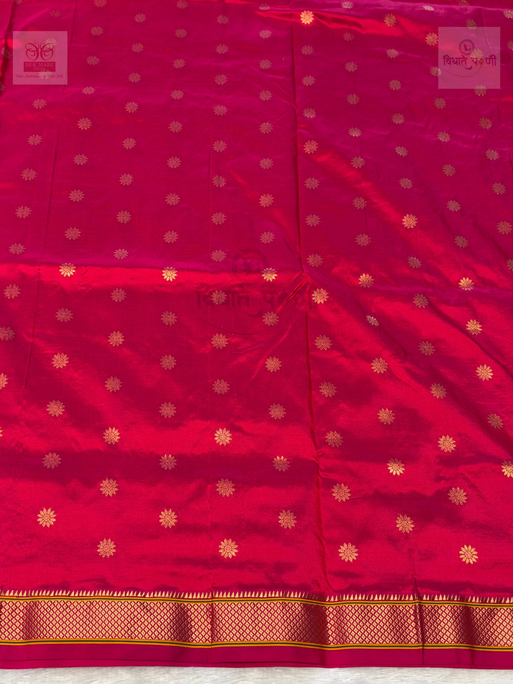 Powerloom Pure Silk Kalanjali Paithani Saree - Red Pink Mix — close-up — Vidhate Paithani
