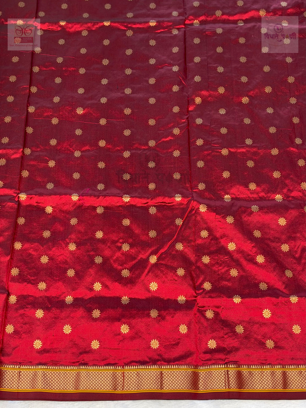 Powerloom Pure Silk Kalanjali Paithani Saree - Reddish Maroon — close-up — Vidhate Paithani
