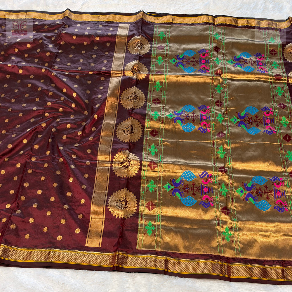 Powerloom Pure Silk Kalanjali Paithani Saree - Maroon — full saree — Vidhate Paithani