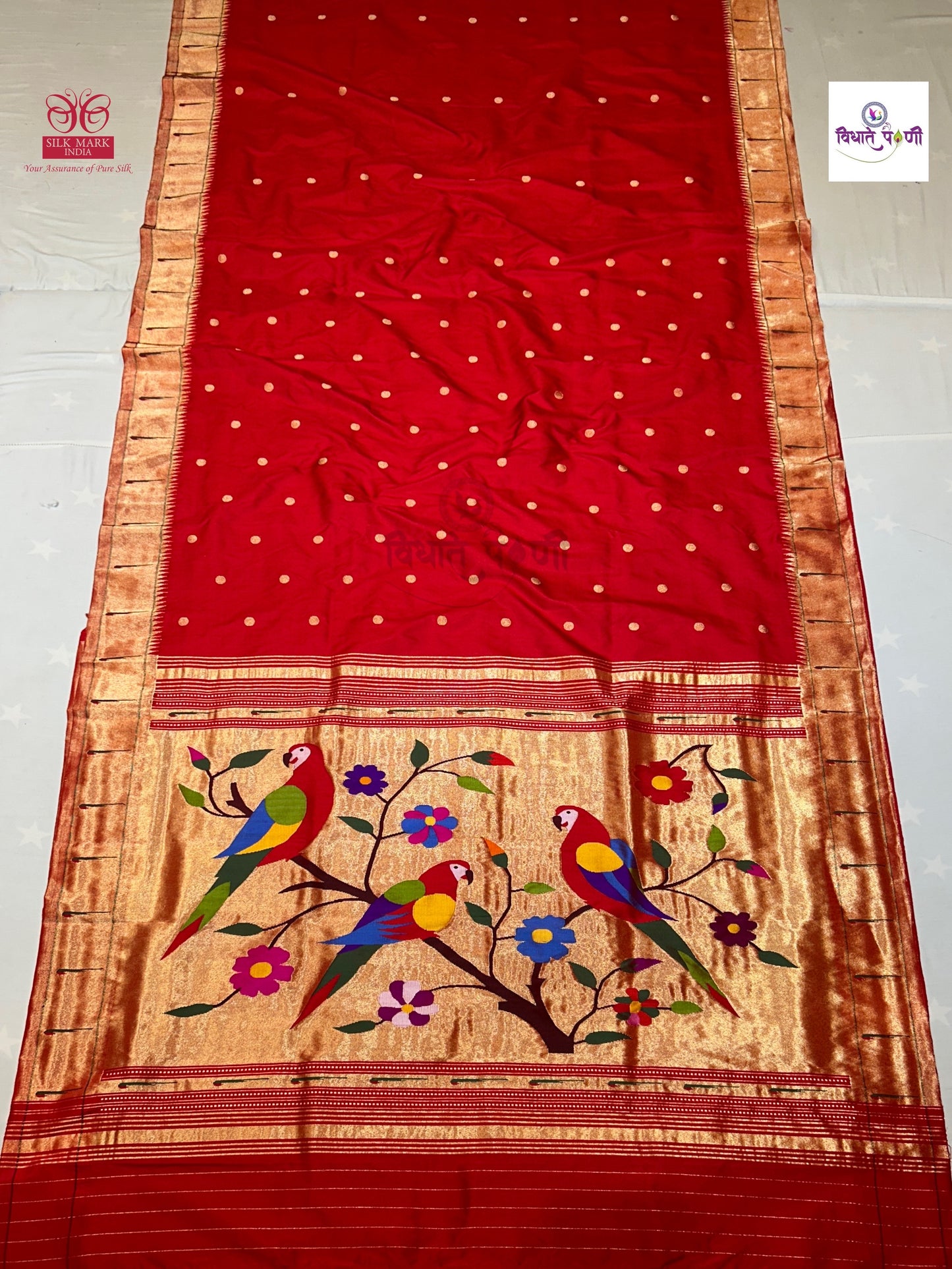 Handloom Pure Silk Single Munia Border Paithani Saree