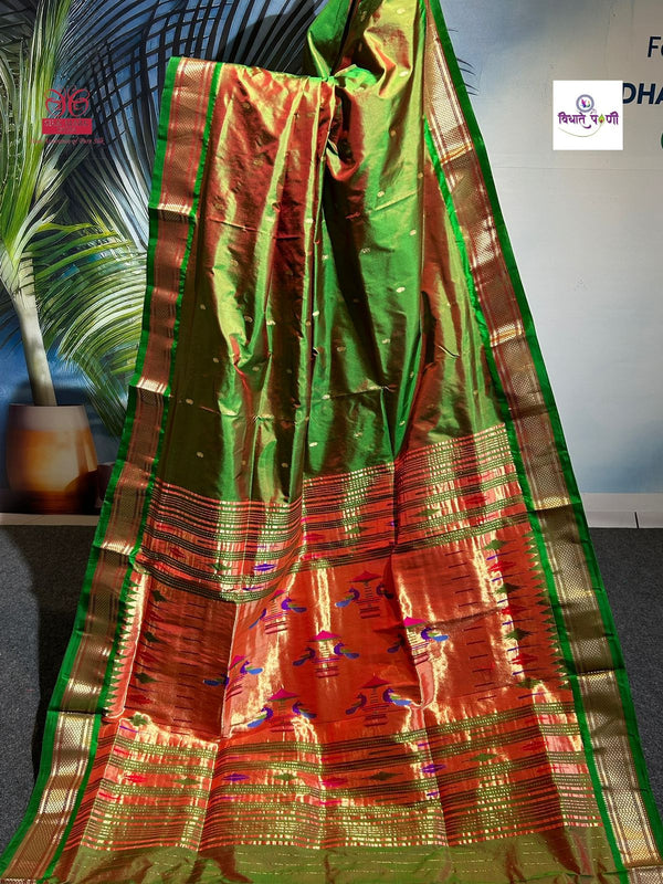 Handloom Pure Silk Double Pallu Paithani Saree - Anjeri