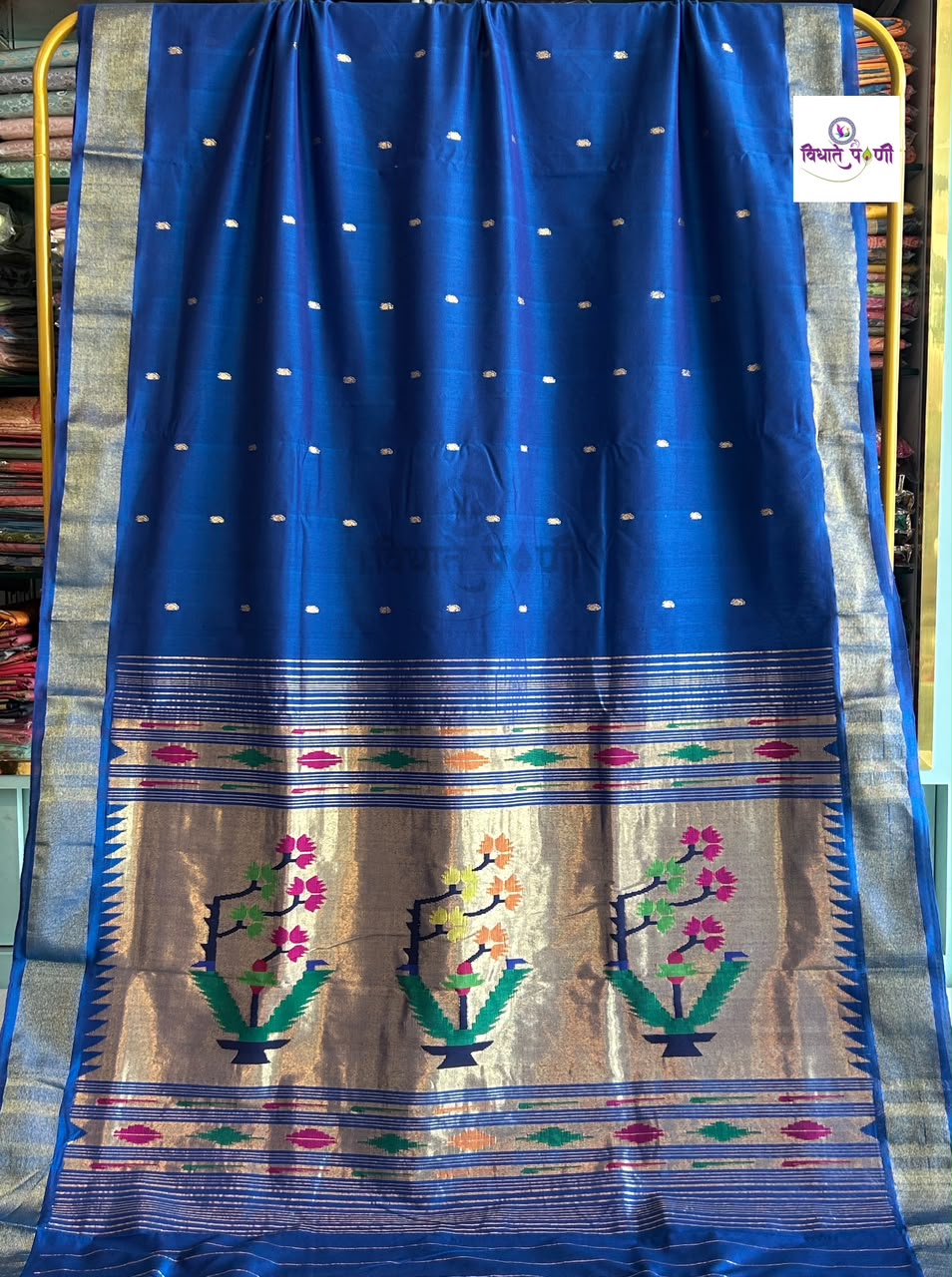 Handloom Pure Cotton Paithani Saree - Asawali Pallu - Royal Blue