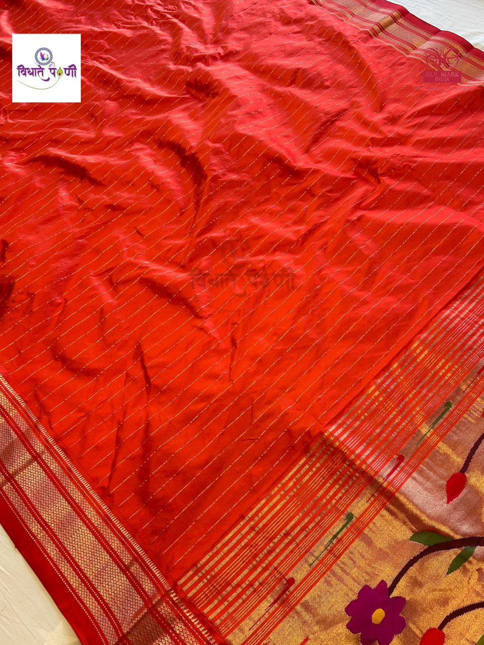 Handloom Pure Silk Stripes Paithani Saree - Designer Pallu - 3