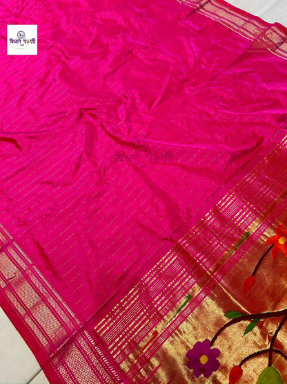 Handloom Pure Silk Stripes Paithani Saree- Designer Pallu