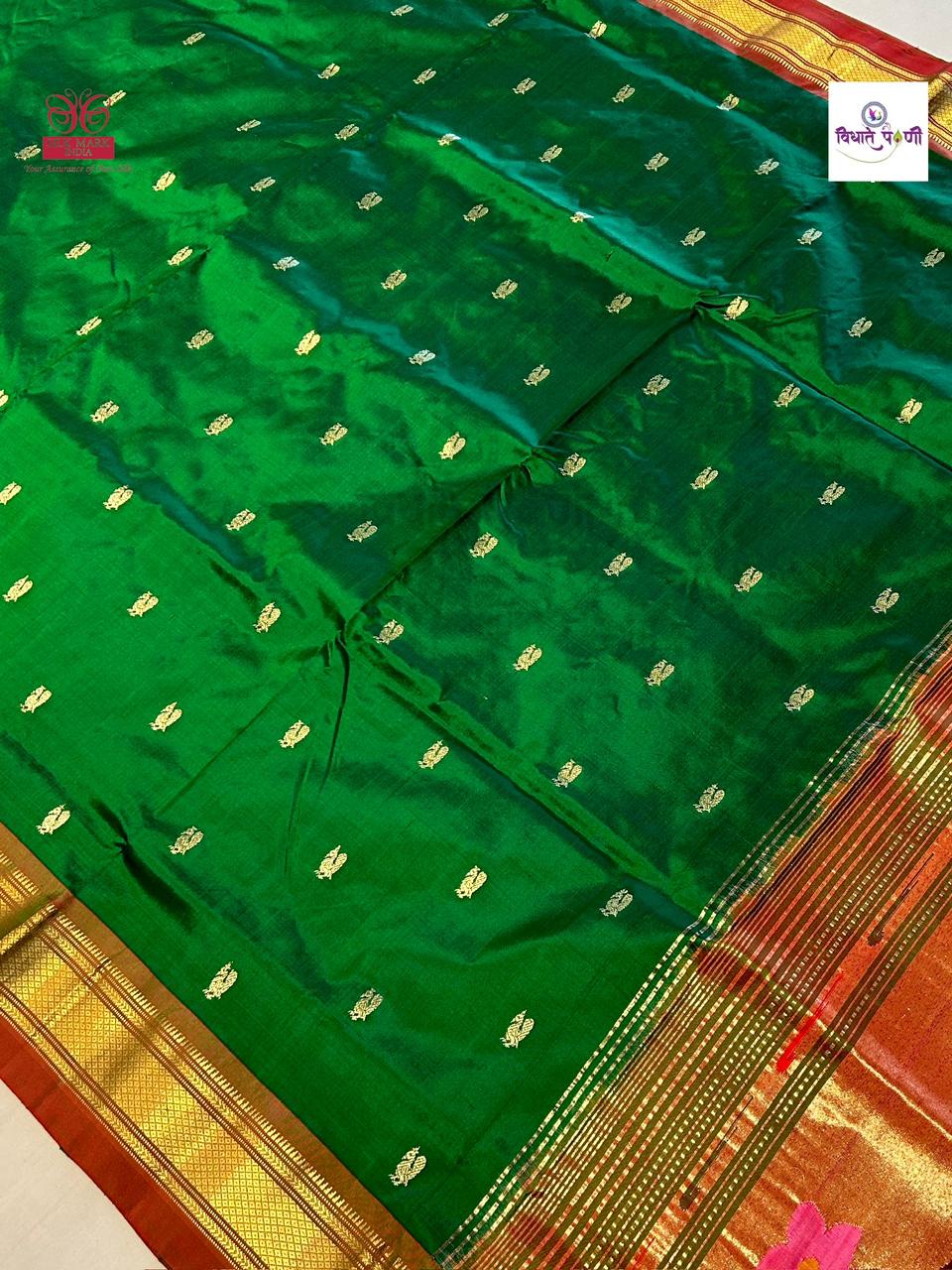 Handloom Pure Silk Paithani Saree - Designer Pallu - 5