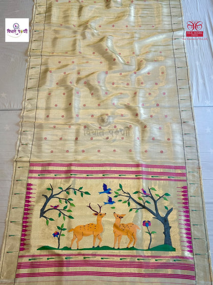 Handloom Pure Tissue Single Munia Border Paithani Saree