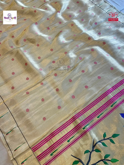 Handloom Pure Tissue Single Munia Border Paithani Saree